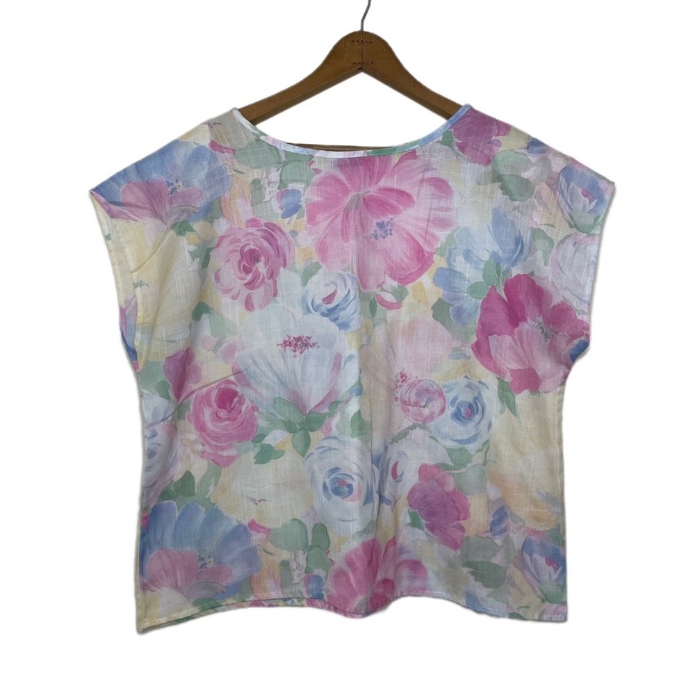 Vintage Pastel Floral Blouse Should Pads Boat Neckline